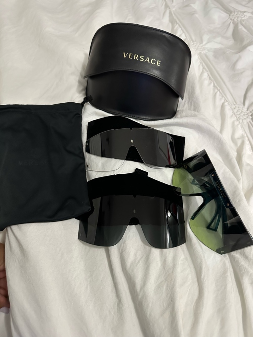 Versace Black Shield Visor Sunglasses Duo with Branded Case